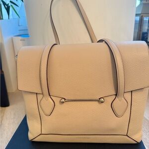 Strathberry Cream Shoulder Bag with Flap Closure